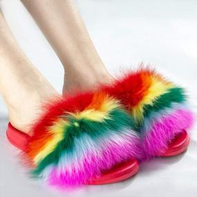 img 2 attached to Summer Fur Slides: Women'S Open Toe Fluffy Slippers With Real Fox Fur, Feather And Leather For Outdoor Style And Comfort