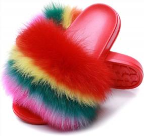 img 4 attached to Summer Fur Slides: Women'S Open Toe Fluffy Slippers With Real Fox Fur, Feather And Leather For Outdoor Style And Comfort