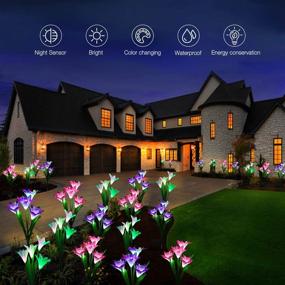img 3 attached to KOOPER 2 Pack Outdoor Solar Garden Lights With 8 Larger Lily Flowers, 7 Color Changing Lights, Waterproof Bigger Solar Panel For Garden, Patio, Yard, And Pathway Decoration