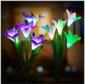 img 4 attached to KOOPER 2 Pack Outdoor Solar Garden Lights With 8 Larger Lily Flowers, 7 Color Changing Lights, Waterproof Bigger Solar Panel For Garden, Patio, Yard, And Pathway Decoration