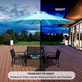 img 2 attached to GOLDSUN 9 Foot Market Solar LED Outdoor Aluminum Table Umbrella With Push Button Tilt, Aqua Blue