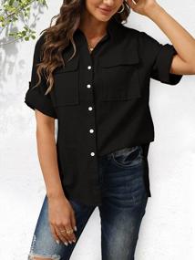 img 3 attached to Stylish Niitawm Women'S V Neck Blouses With Roll Up Sleeves, Button Down Front, Collar And Convenient Pockets - Available In Short And Long Sleeve Options