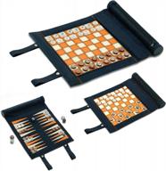 travel in style with woodronic's upgraded 3-in-1 backgammon chess checkers set in navy blue логотип