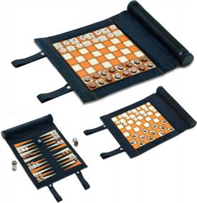 img 4 attached to Travel In Style With Woodronic'S Upgraded 3-In-1 Backgammon Chess Checkers Set In Navy Blue