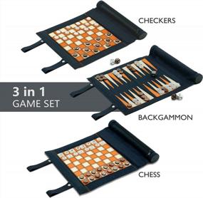 img 3 attached to Travel In Style With Woodronic'S Upgraded 3-In-1 Backgammon Chess Checkers Set In Navy Blue