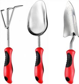 img 4 attached to FANHAO Heavy Duty Stainless Steel Garden Tool Set With Ergonomic Handles - Ideal Gift For Gardening Enthusiasts
