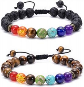 img 4 attached to GelConnie Lava Rock Chakra Bracelet 7 Chakra 8Mm Natural Stone Healing Bracelet Stress Relief Yoga Beads Anxiety Bracelet Aromatherapy Essential Oil Diffuser Bracelet Bangle