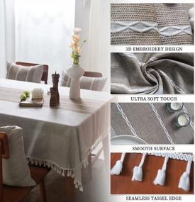 img 2 attached to Washable Cotton Linen Tassel Tablecloth With Anti-Fading Properties - Mokani Middle Embroidery Table Cloth For Kitchen Dining, Thanksgiving, Christmas - Square, Wrinkle-Free, Brown (55 X 55 Inch)