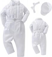 booulfi 4-piece baptism outfit for boys with pin-tucked body shirt, hat, suspenders, and bowtie - elegant christening blessing clothes logo