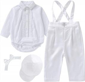 img 3 attached to Booulfi 4-Piece Baptism Outfit For Boys With Pin-Tucked Body Shirt, Hat, Suspenders, And Bowtie - Elegant Christening Blessing Clothes