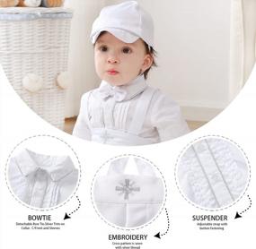 img 2 attached to Booulfi 4-Piece Baptism Outfit For Boys With Pin-Tucked Body Shirt, Hat, Suspenders, And Bowtie - Elegant Christening Blessing Clothes