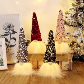 img 4 attached to Set Of 4 Sequined Christmas Gnome Lights - Perfect Nordic Decor For Santa Tomte!