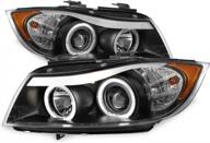 black bezel halogen type led halo ring eye lid projector headlights for 2006-2008 bmw e90 3 series 4 door sedan logo