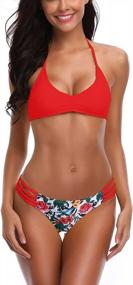 img 4 attached to Women'S Strappy Halter Bikini Set Floral Printed Two Piece Swimsuit Ruched Bathing Suit By SHEKINI
