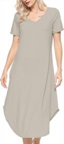 img 4 attached to Auraizza Women'S Long Nightgown With V-Neck, Short Sleeves And Sleep Shirt Dress For Comfortable Sleepwear