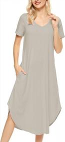 img 3 attached to Auraizza Women'S Long Nightgown With V-Neck, Short Sleeves And Sleep Shirt Dress For Comfortable Sleepwear