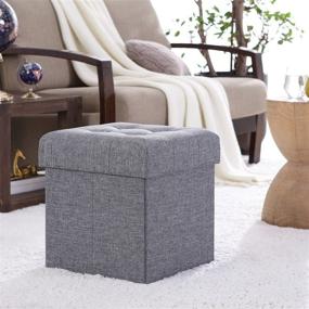 img 2 attached to 🔲 Ornavo Home Foldable Tufted Linen Storage Ottoman Cube - 15" x 15" x 15" - Grey