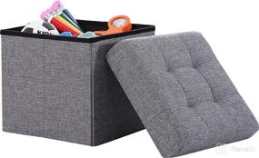 img 4 attached to 🔲 Ornavo Home Foldable Tufted Linen Storage Ottoman Cube - 15" x 15" x 15" - Grey