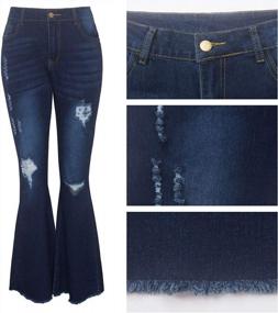img 1 attached to Женские расклешенные джинсы с эластичной резинкой на талии, необработанным краем и рваными деталями для модного расклешенного образа - от SeNight
