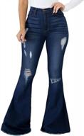 elastic waist women's bell bottom jeans with raw hem and ripped detailing for a trendy flared look - by senight logo