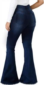 img 3 attached to Женские расклешенные джинсы с эластичной резинкой на талии, необработанным краем и рваными деталями для модного расклешенного образа - от SeNight