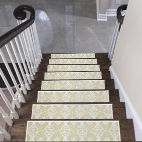 img 3 attached to Повысьте безопасность своей лестницы с помощью противоскользящих ковровых полосок SussexHome из 70% хлопка - легко установить бананово-кремовые желтые ступени лестницы