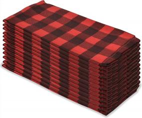 img 4 attached to PERLLI 100% Cotton Fabric Table Linen Napkins, Buffalo Plaid Red Black Christmas Napkins 12 Pack 18X18 Inches Washable Reusable For Holiday Christmas Party Table Setting Decor
