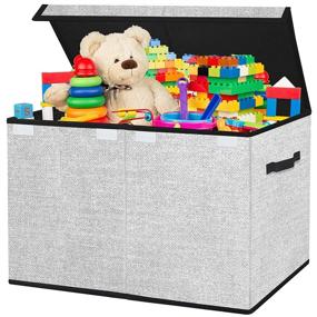 img 4 attached to Organize Kids' Playroom With Homyfort Toy Chest Storage Organizer - Large Collapsible Box Bins W/ Flip-Top Lid, White