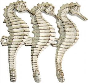 img 4 attached to 8 3/4 Inch Rustic White Cast Iron Sea Horse Wall Hooks - Large Size