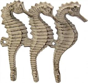 img 3 attached to 8 3/4 Inch Rustic White Cast Iron Sea Horse Wall Hooks - Large Size