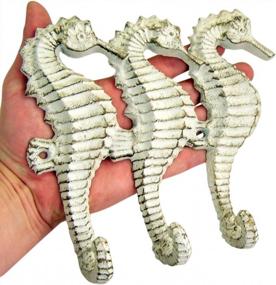img 1 attached to 8 3/4 Inch Rustic White Cast Iron Sea Horse Wall Hooks - Large Size