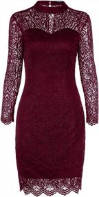 img 2 attached to Women'S Long Sleeve Lace Bodycon Scalloped Knee Length Cocktail Dress