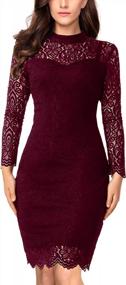 img 4 attached to Women'S Long Sleeve Lace Bodycon Scalloped Knee Length Cocktail Dress