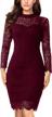 women's long sleeve lace bodycon scalloped knee length cocktail dress logo
