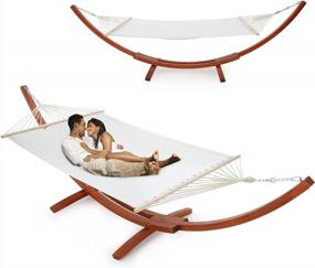 img 4 attached to ECOTOUGE 13.3 FT Wooden Double Hammock With Stand 2 Person Heavy Duty, Easy Assemble, Weatherproof Premium Quilted Camping Hammock For Outdoor, Patio(White)