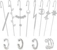 12 pcs non-pierced ear wrap crawler hook earrings cuff clip on cartilage climber piercing for women logo