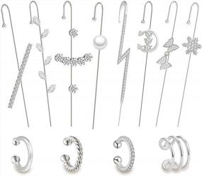 img 4 attached to 12 Pcs Non-Pierced Ear Wrap Crawler Hook Earrings Cuff Clip On Cartilage Climber Piercing For Women
