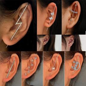 img 1 attached to 12 Pcs Non-Pierced Ear Wrap Crawler Hook Earrings Cuff Clip On Cartilage Climber Piercing For Women