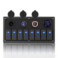 🔵 8 gang waterproof marine switch panel with dual usb slot socket, cigarette lighter, digital voltmeter – pre-wired 12-24v switch panel for rvs, cars, boats, trucks, and trailers (blue) logo