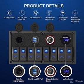 img 3 attached to 🔵 8 Gang Waterproof Marine Switch Panel with Dual USB Slot Socket, Cigarette Lighter, Digital Voltmeter – Pre-Wired 12-24V Switch Panel for RVs, Cars, Boats, Trucks, and Trailers (Blue)