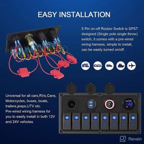 img 2 attached to 🔵 8 Gang Waterproof Marine Switch Panel with Dual USB Slot Socket, Cigarette Lighter, Digital Voltmeter – Pre-Wired 12-24V Switch Panel for RVs, Cars, Boats, Trucks, and Trailers (Blue)