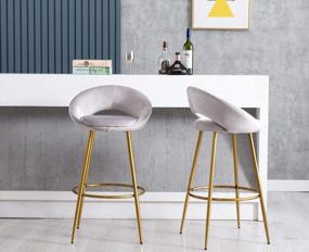 img 3 attached to Set Of 2 Velvet Padded Bar Stools With Gold Metal Legs, Mid Century Modern Low Back For Kitchen Island Home Pub, Silver-Open Back - Kmax Lovely 30