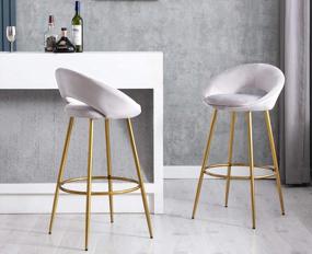 img 4 attached to Set Of 2 Velvet Padded Bar Stools With Gold Metal Legs, Mid Century Modern Low Back For Kitchen Island Home Pub, Silver-Open Back - Kmax Lovely 30