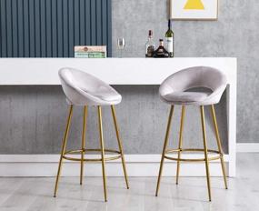 img 2 attached to Set Of 2 Velvet Padded Bar Stools With Gold Metal Legs, Mid Century Modern Low Back For Kitchen Island Home Pub, Silver-Open Back - Kmax Lovely 30