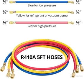 img 2 attached to 🌡️ INCLAKE 3-Piece 5FT Home Manifold Gauge Hose Kit - 3 Color Explosion-Proof Refrigerant Hoses for R410A, R22, R32 Refrigerants