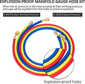 img 3 attached to 🌡️ INCLAKE 3-Piece 5FT Home Manifold Gauge Hose Kit - 3 Color Explosion-Proof Refrigerant Hoses for R410A, R22, R32 Refrigerants