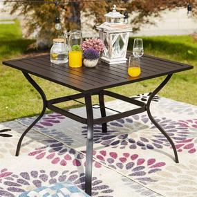 img 4 attached to Metal Outdoor Bistro Table For Garden, Backyard, Poolside And Deck - Heavy Duty Square Dining Table 37" X 37" With Slat Design In Black By PatioFestival