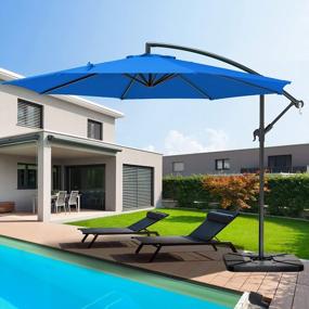 img 4 attached to KITADIN 10FT Patio Offset Umbrella Cantilever Hanging Outdoor Umbrella With Crank Lift 8 Ribs & Crossbar Lake Blue