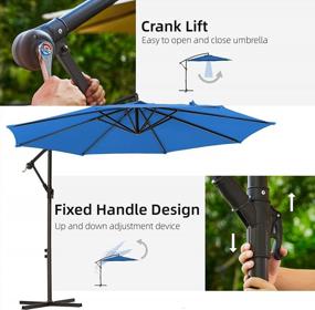 img 3 attached to KITADIN 10FT Patio Offset Umbrella Cantilever Hanging Outdoor Umbrella With Crank Lift 8 Ribs & Crossbar Lake Blue