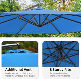 img 1 attached to KITADIN 10FT Patio Offset Umbrella Cantilever Hanging Outdoor Umbrella With Crank Lift 8 Ribs & Crossbar Lake Blue